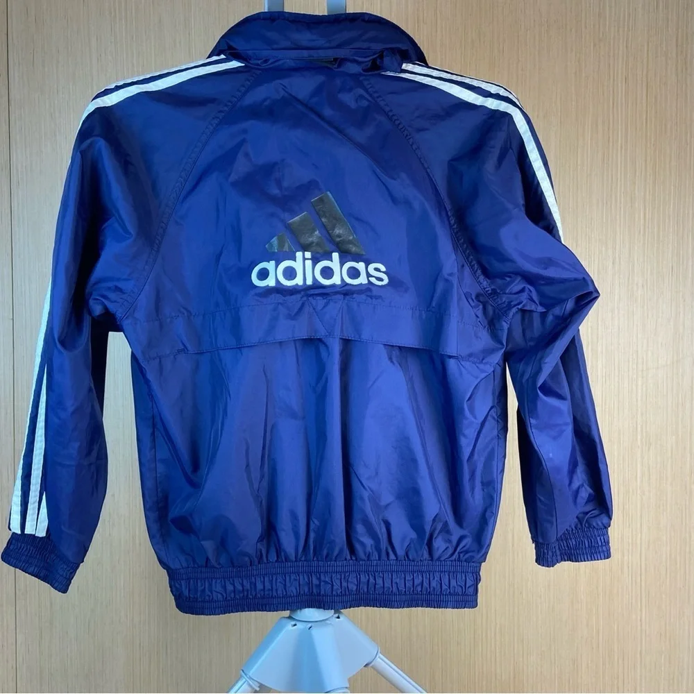 Adidas Blue Windbreaker Jacket Full Zip Mesh Lined Size Youth M